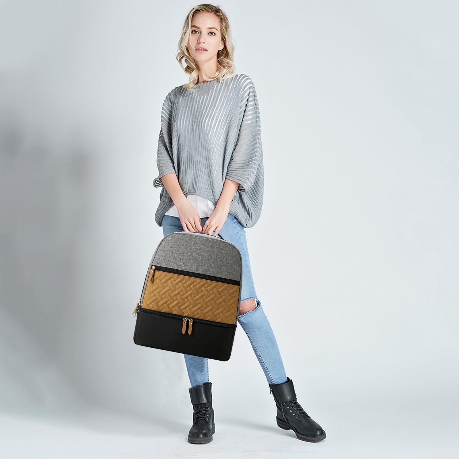 SONARIN Doppio Strato Zaino Fasciatoio,Grande Capacità Impermeabile Borsa per Pannolini con Borsa Frigo Zaino Mamma Neonato Borsa Fasciatoio da Viaggio con Ganci per Passeggino