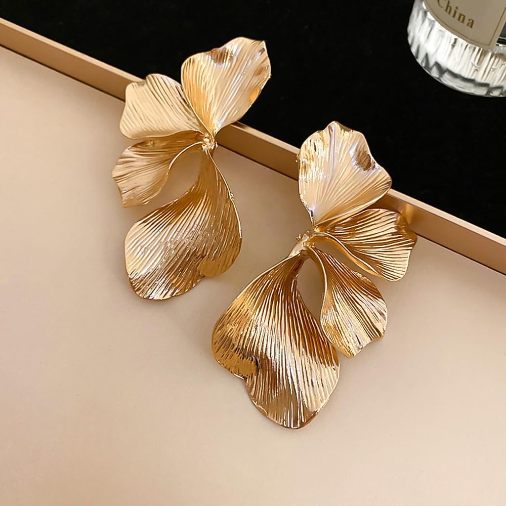 Chunky Gold Large Statement Dangle Earrings for Women Boho Big Silver Flower Drop Earrings Geometric Floral Stud Earring Jewelry Accessories - Image 6