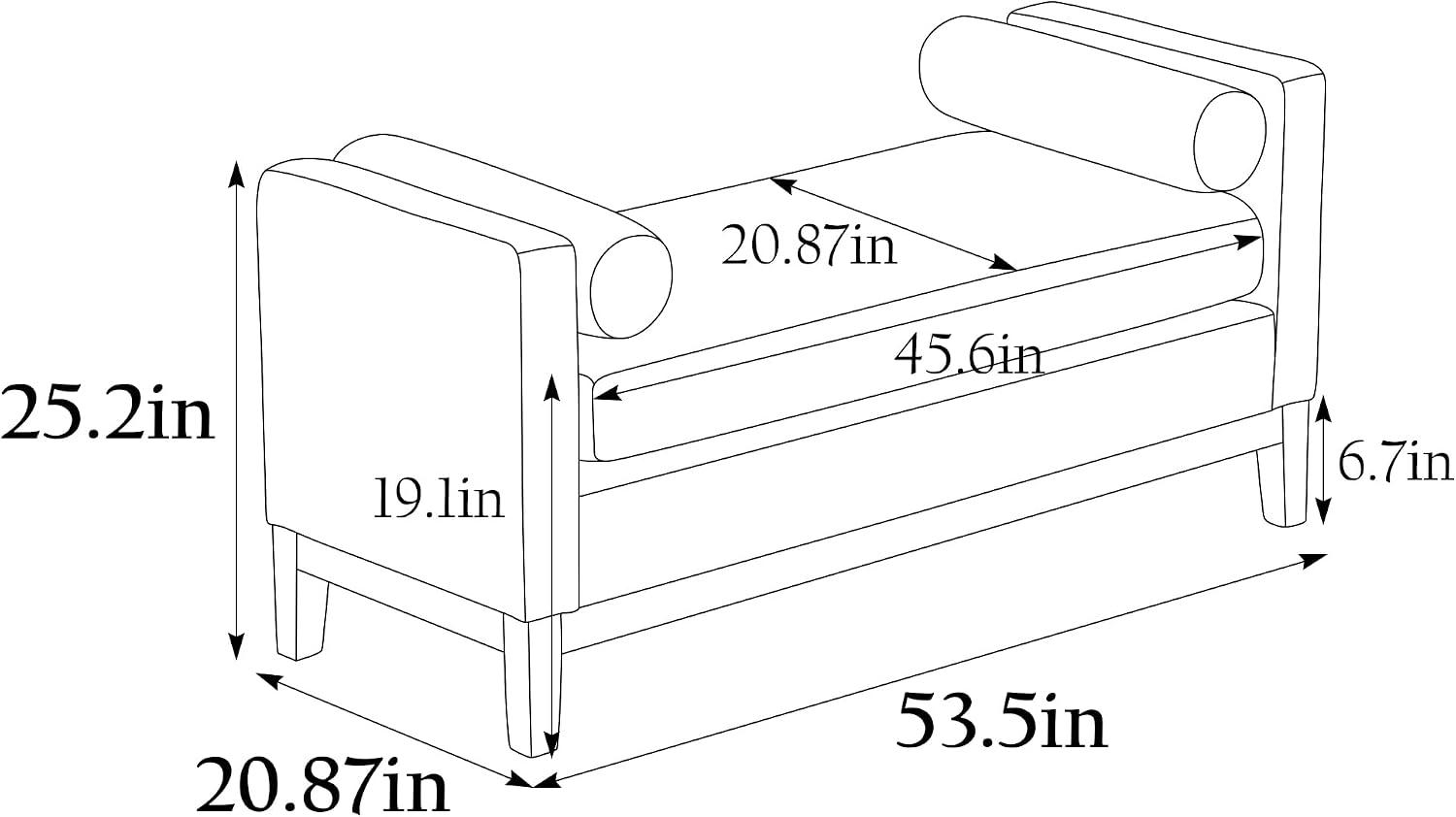 Ottoman Bench,End of Bed Bench with Wood Legs & Bolster Pillows,Upholstered Bench for Bedroom, Living Room, Entryway,53.5" W, Navy (Ivory)