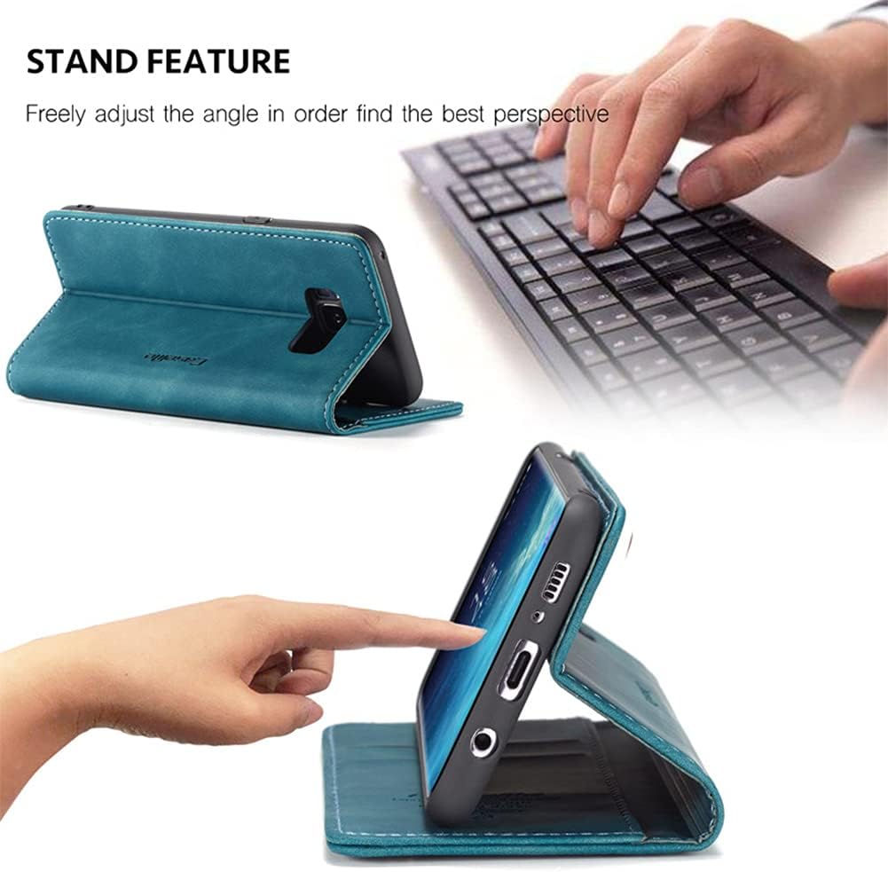 UEEBAI Wallet Case for Samsung Galaxy S8, Premium PU Leather Case Vintage Matte Wallet Flip Cover [Card Slots] [Magnetic Closure] Stand Function Folio Shockproof Full Protection for Galaxy S8 - Blue