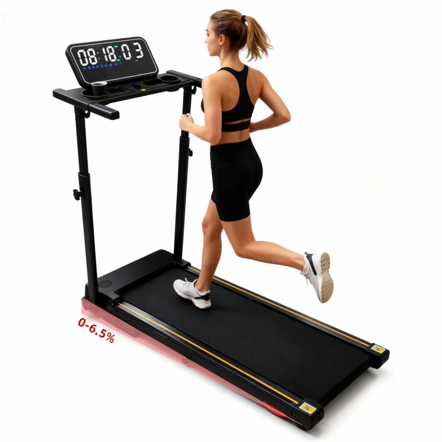 3-in-1 Portable Treadmill with Handle, 6.5% Manual Incline, 2.5HP Quiet Motor, 265 lbs Capacity, LED Touch Screen, Bluetooth Speaker – Folding Walking Pad for Home & Office (Black&yellow)