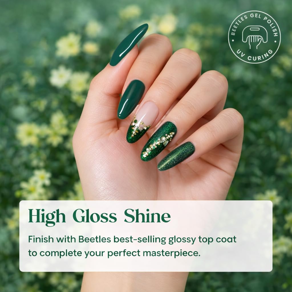 Beetles Green Gel Polish Set - 6 Color Spring Jelly Glitter Green Sparkle Gel Nail Polish Set, Soak Off UV Nail Lamp Avocado Dark Carnival Nail Art Design Home Salon Gifts for Women