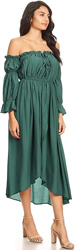 Miniatura 3 de Anna-Kaci - Vestido de campesina renacentista de manga larga para mujer, estilo bohemio, casual, con hombros descubiertos