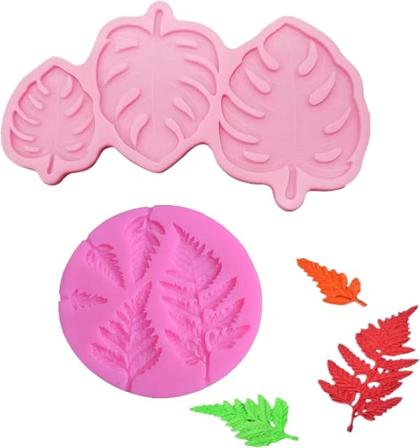 RHXWFDG 2 Pieces Silicone Fondant Mould Tropical Leaf Fern Leaves Decorating Mold DIY Cake Baking Mold for Candy Chocolate Cake Decoration
