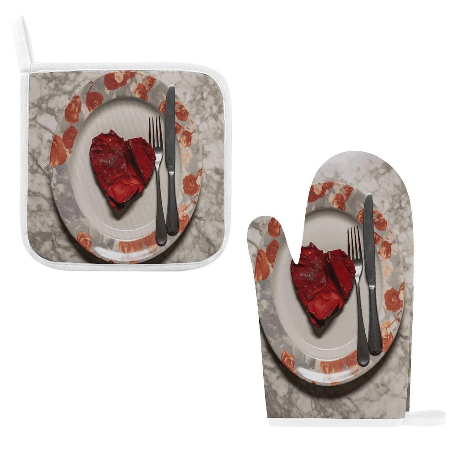 Btcowzrv Style Heart Shape On Plate Oven Mitts And Pot Holders 2Pcs Set