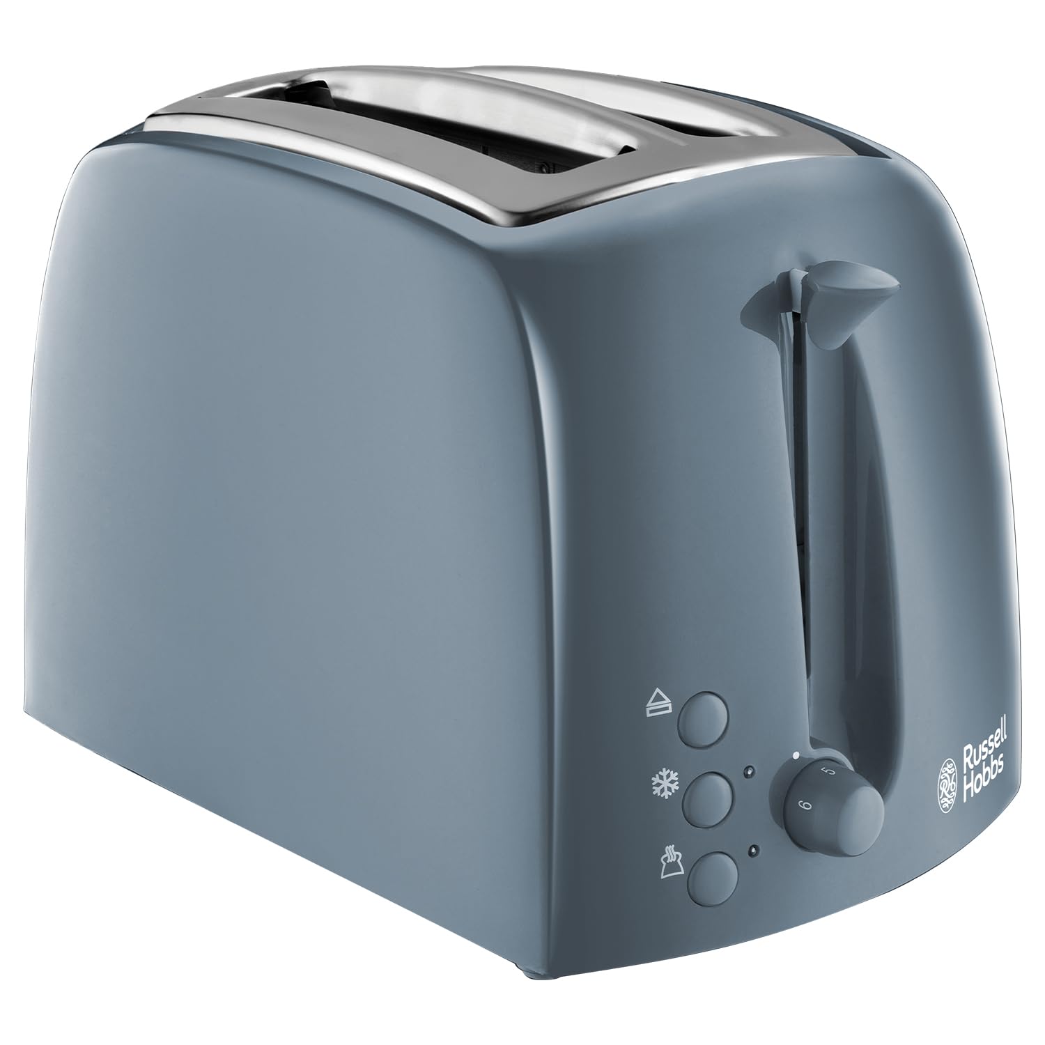 Russell Hobbs Textures 2 Slice Toaster (Extra Wide Slots, 6 Browning levels, Frozen, cancel & reheat function with indicator lights, Removable crumb tray, 850W, Grey matt & high gloss finish) 21644