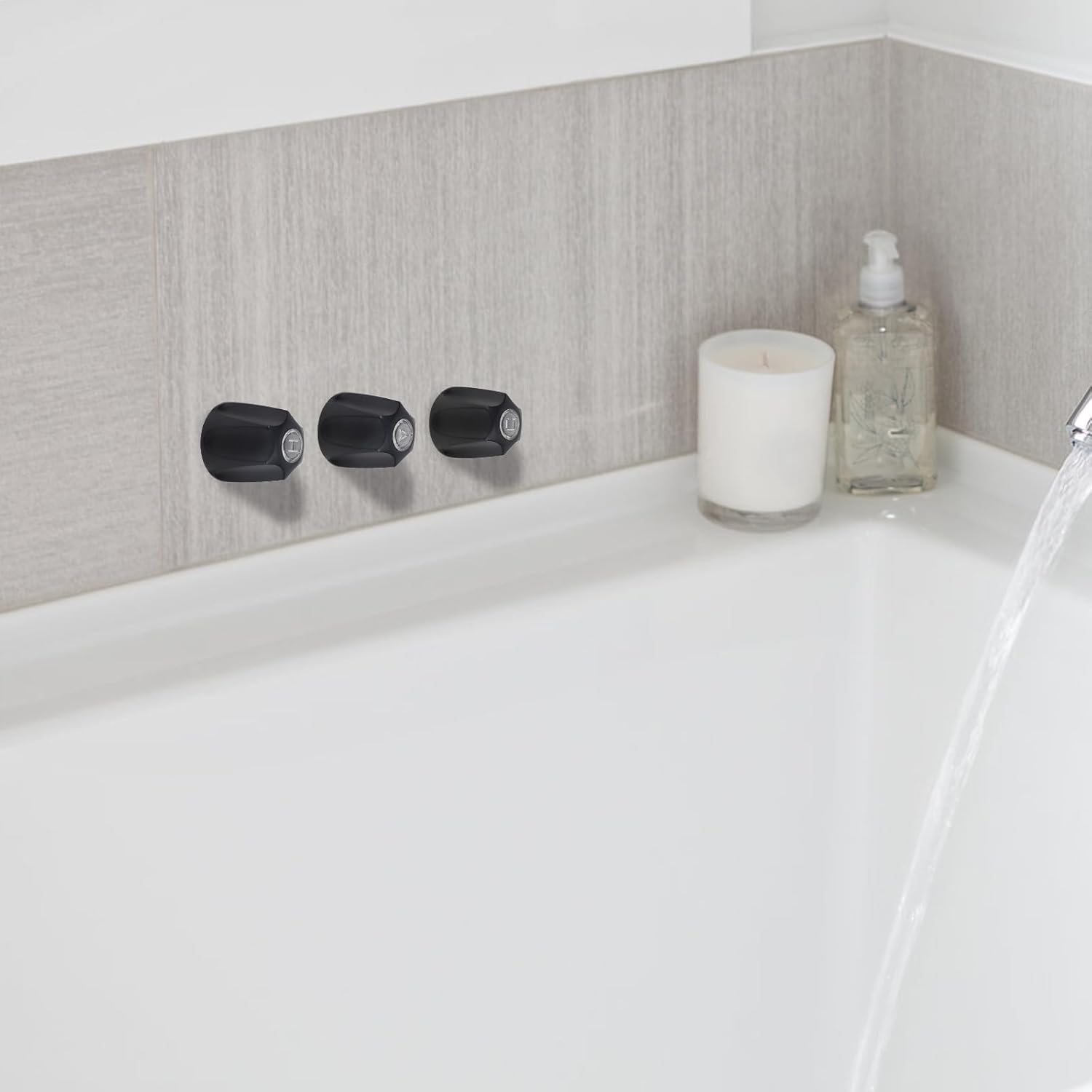 Tinoaly 3pcs Shower Knobs Replacement Kit, Matte Black Shower Knobs Include Base Connectors Screws Compatible with pfister Verve Bathtub Faucet Handle Remodel Trim Kit