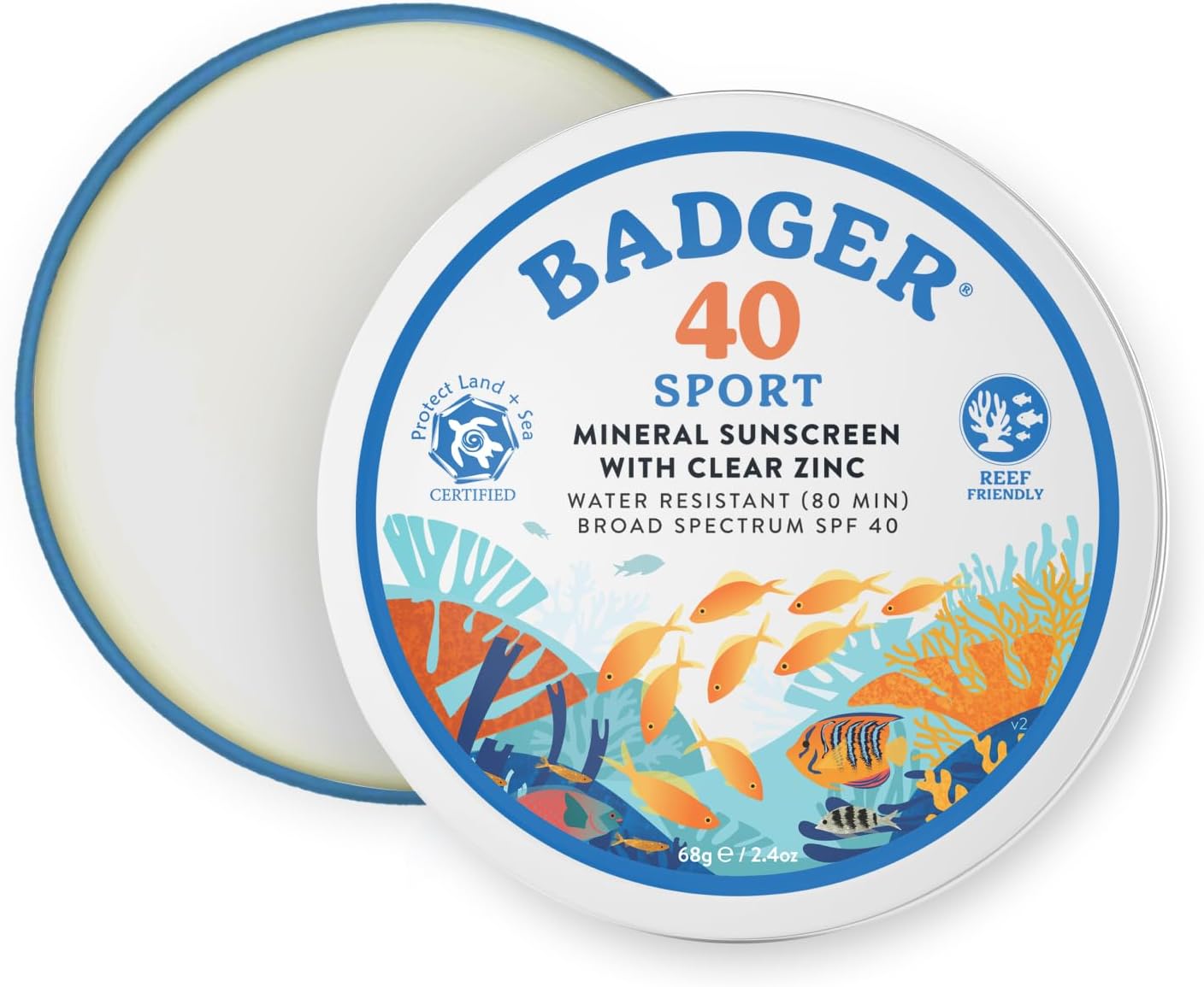 BADGER Clear Zinc Sunscreen Cream SPF40, 2.4 OZ