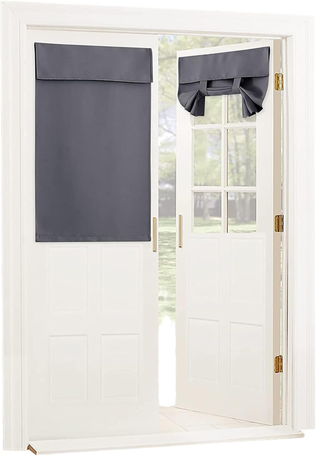 Tazweeq Door Curtains, French Door Curtains for Privacy, Easy Installed Door Panels, Roll Up Window Tie Up Shades, Tie up Shade, Washable Curtain (Grey)