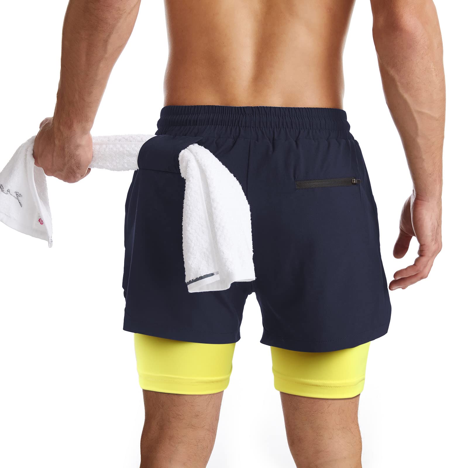 Danfiki Pantaloncini Sportivi da Uomo Running Shorts Asciugatura Rapida con Tasca per Jogging Tennis Fitness Allenamento 2 in 1