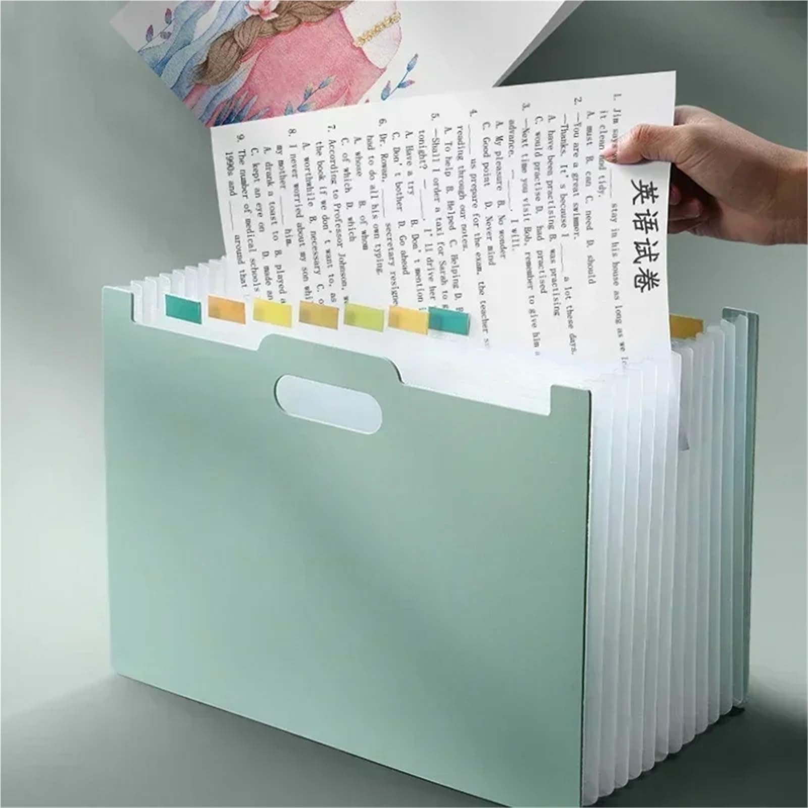 2 cartelle portadocumenti verticali multistrato con borsa di espansione for classificazione, formato A4 Per Ufficio(Pink)