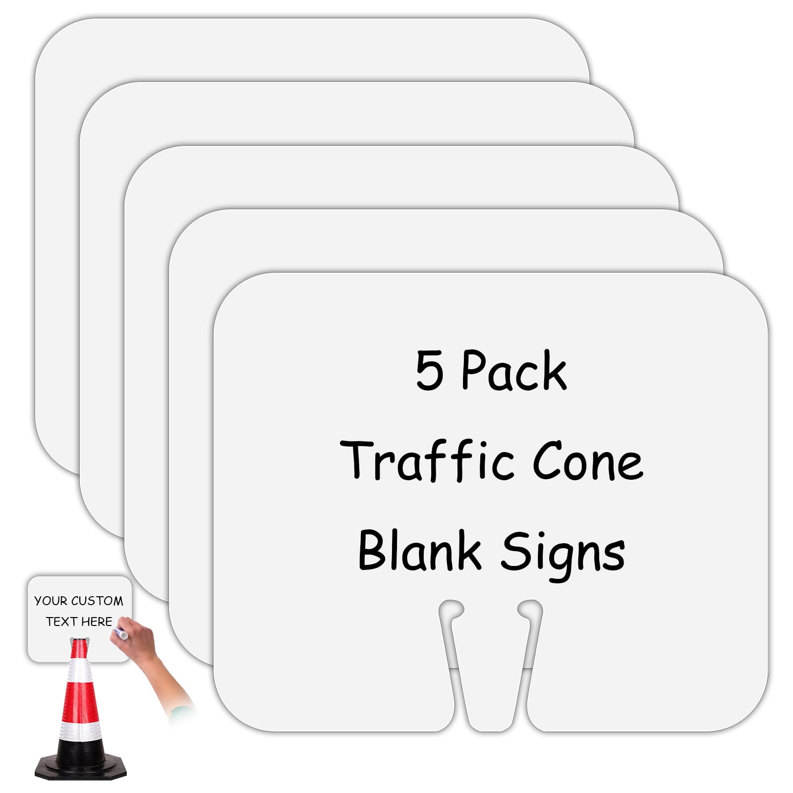 5 Pack Blank Traffic Cone Signs, 12.6"x10.4" Write-On Traffic Sign, PVC Traffic Cone Top DIY White Sign for Road Barricade Outdoor Construction Waterproof — Amazon image 6