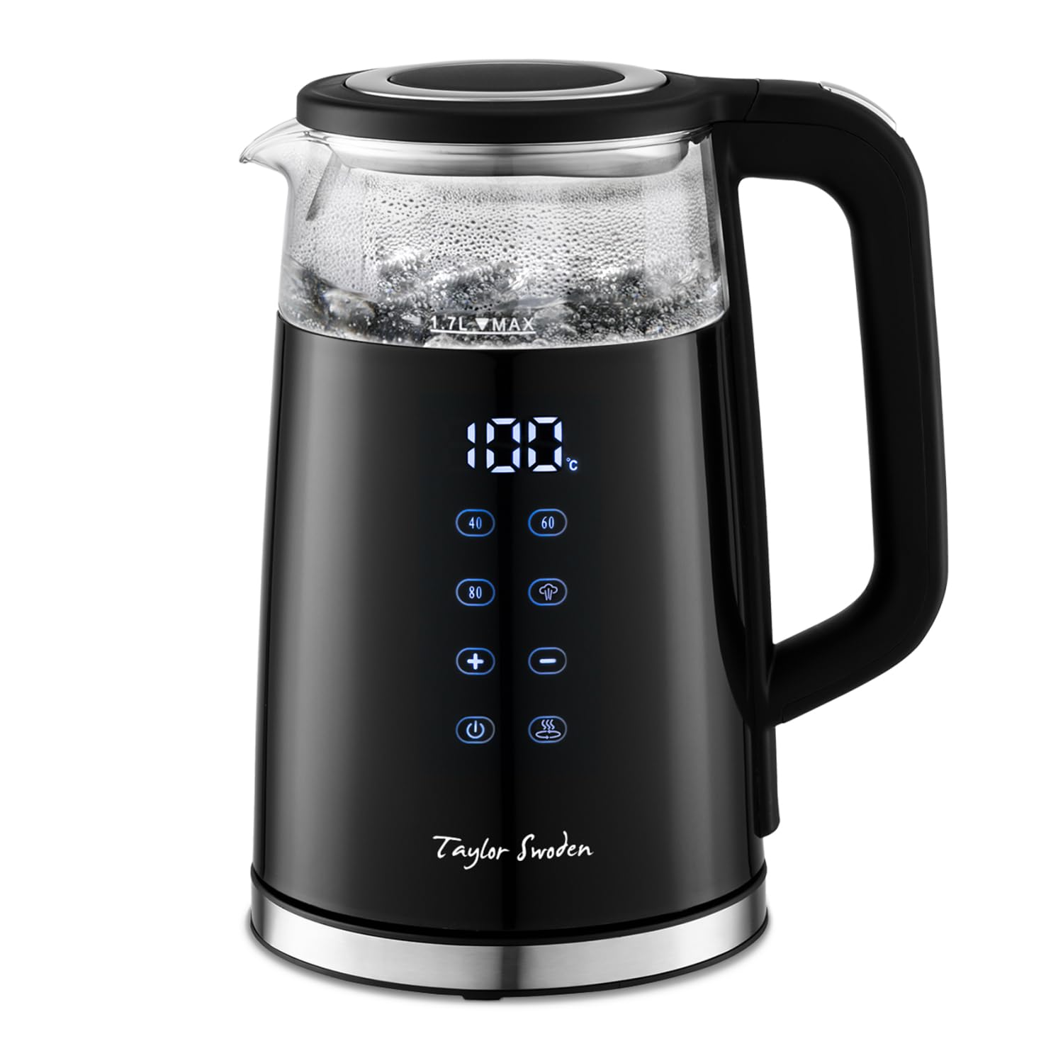 Taylor Swoden Hervidor eléctrico de vidrio para agua de 1,7 litros con selección de temperatura de 40-100 °C, indicador digital LED de temperatura y función de mantener caliente, Libre de BPA(Denise)