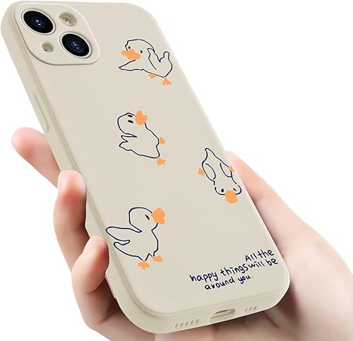 Miniatura 7 de Lovely Duck - Funda para iPhone 12 con diseño de pato de dibujos animados, silicona líquida, gel suave, antiarañazos, para mujer, mate, funda
