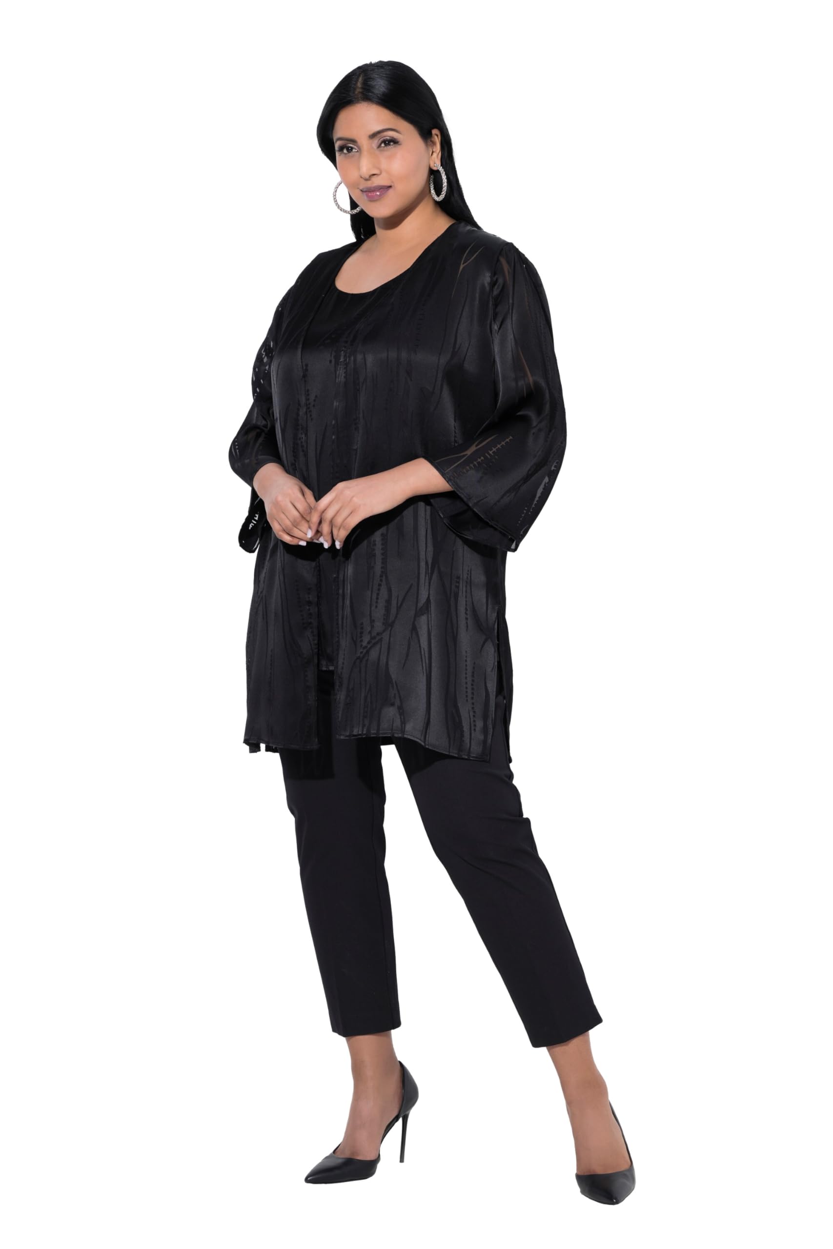 Ulla Popken Damen große Größen Übergrößen Plus Size Easy-Going-Jacke, offene Form, V-Ausschnitt, 3/4-Arm 839415