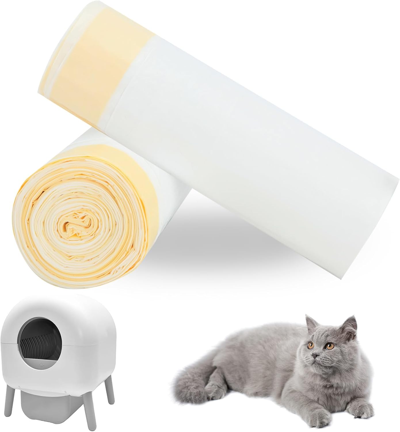 Product image of Cat Litter Box Liners with Drawstring, 26 x 16 Inch Durable & Leak-Proof Waste Bags Fits Most Standard Kitty Automatic cleaning Robot Litter Boxes (13-15 Gallons), Extra Thick, 40pcs White