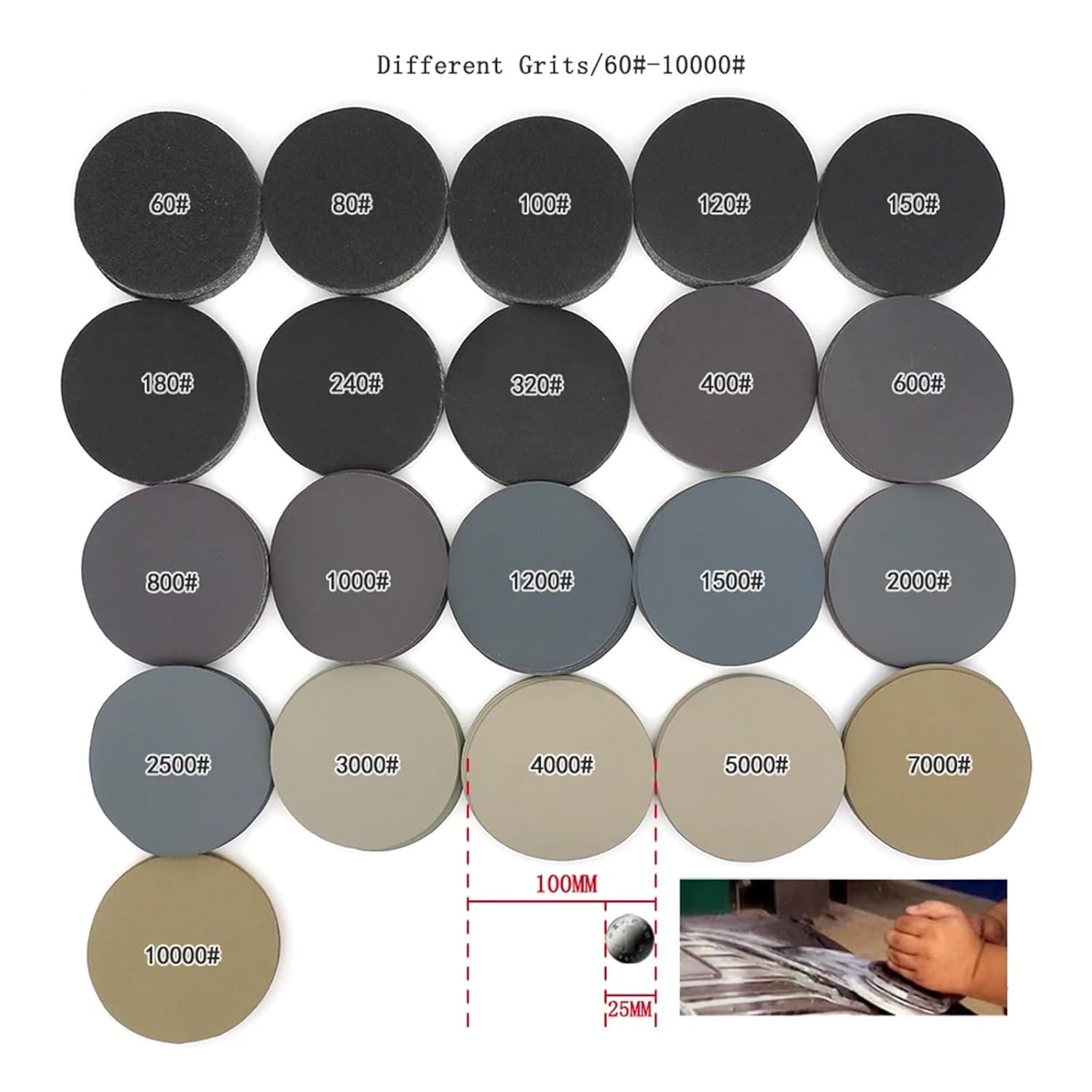 100Pcs/Set 4 Inch(100 Mm) Wet Dry Sandpaper 60-10000 Grit Hook Loop Sanding Discs(5000)