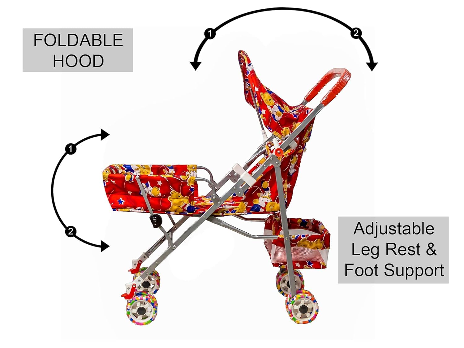 Maanit Teady Bear Stroller Foldable Babies Pram for Baby Ages 3 Years & Above (Red) 1