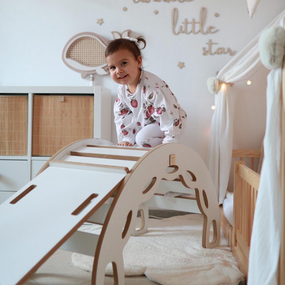 MISIOO Rocker 4 in 1 - Altalena per bambini, parco giochi per interni, con cuscino, arrampicata su roccia e scivolo 90 x 35 cm, bilanciere 90 x 41 x 50 cm, fino a 40 kg