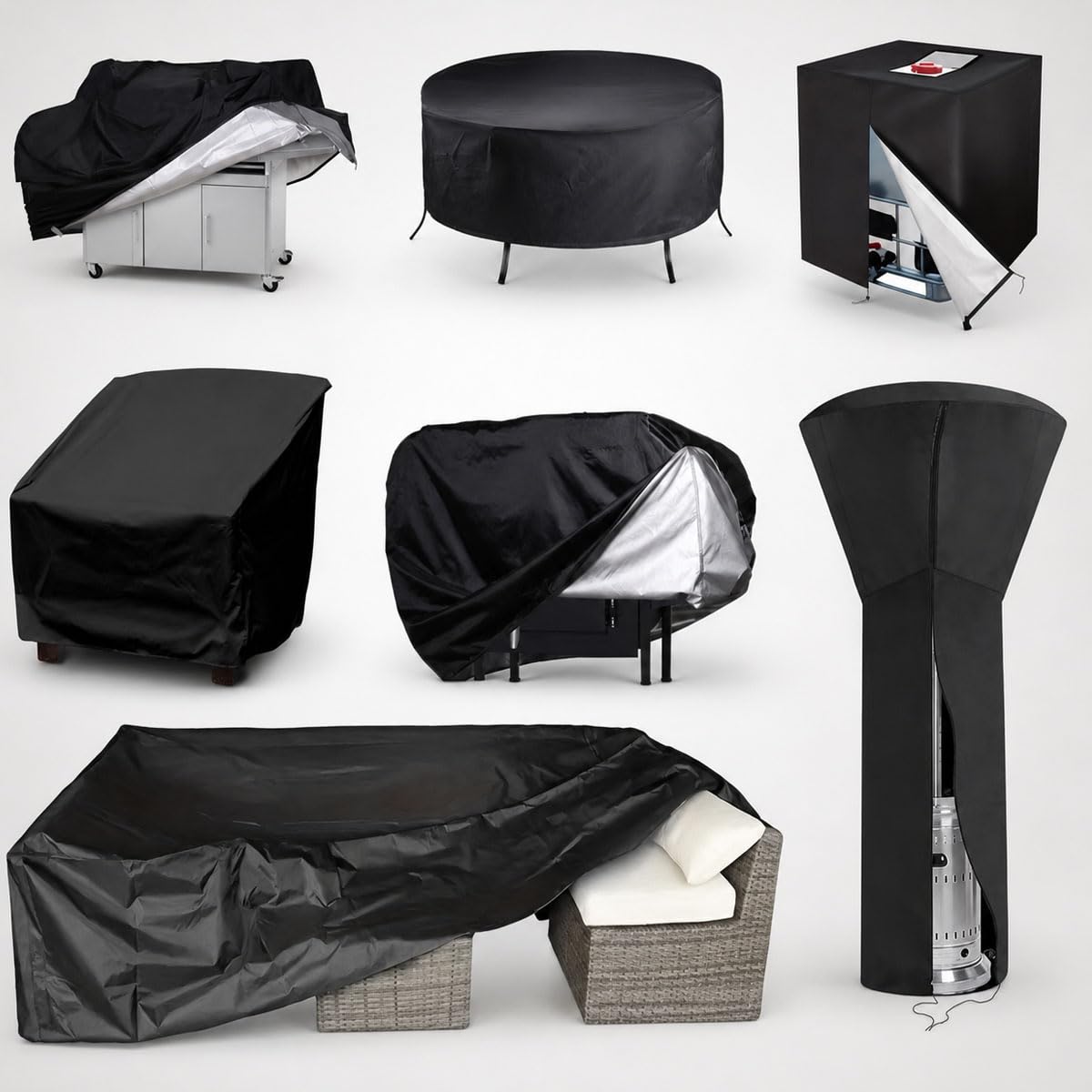 Outdoor Furniture Cover Waterproof, Black Oxford Fabric Garden Patio Table Cover with Adjustable Drawstring And 4 Corner Buckles, Dustproof Resistant Cover for Sofa Se(Size:Round 128 x 71 CM,Color:A)