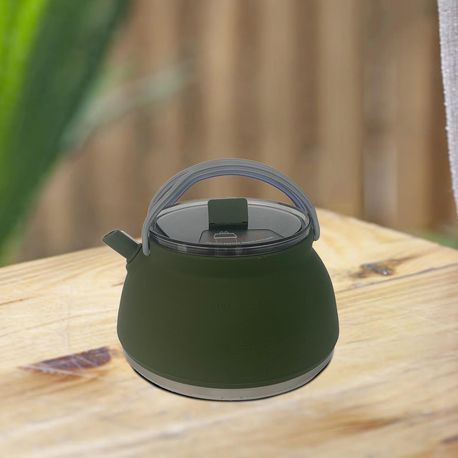 Bollitore per tè e caffè da campeggio all'aperto, leggero, riutilizzabile, pieghevole, pratico, per cucinare, acqua bollente sul fuoco, bollitore da, Verde scuro, 18.2x10.5 cm