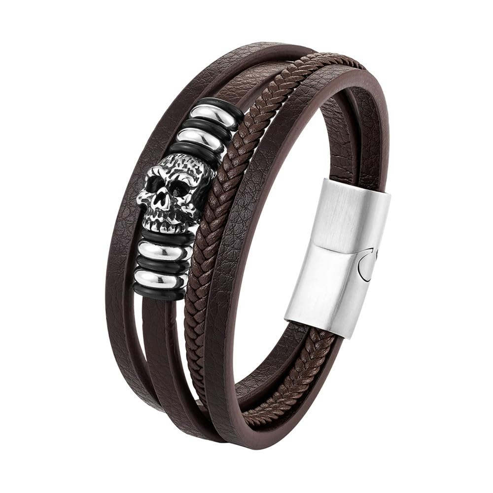 STARNNY Skull Skeleton Bracelet Leather Bracelet for Men Bracelet for Men Bracelets Stainless Steel