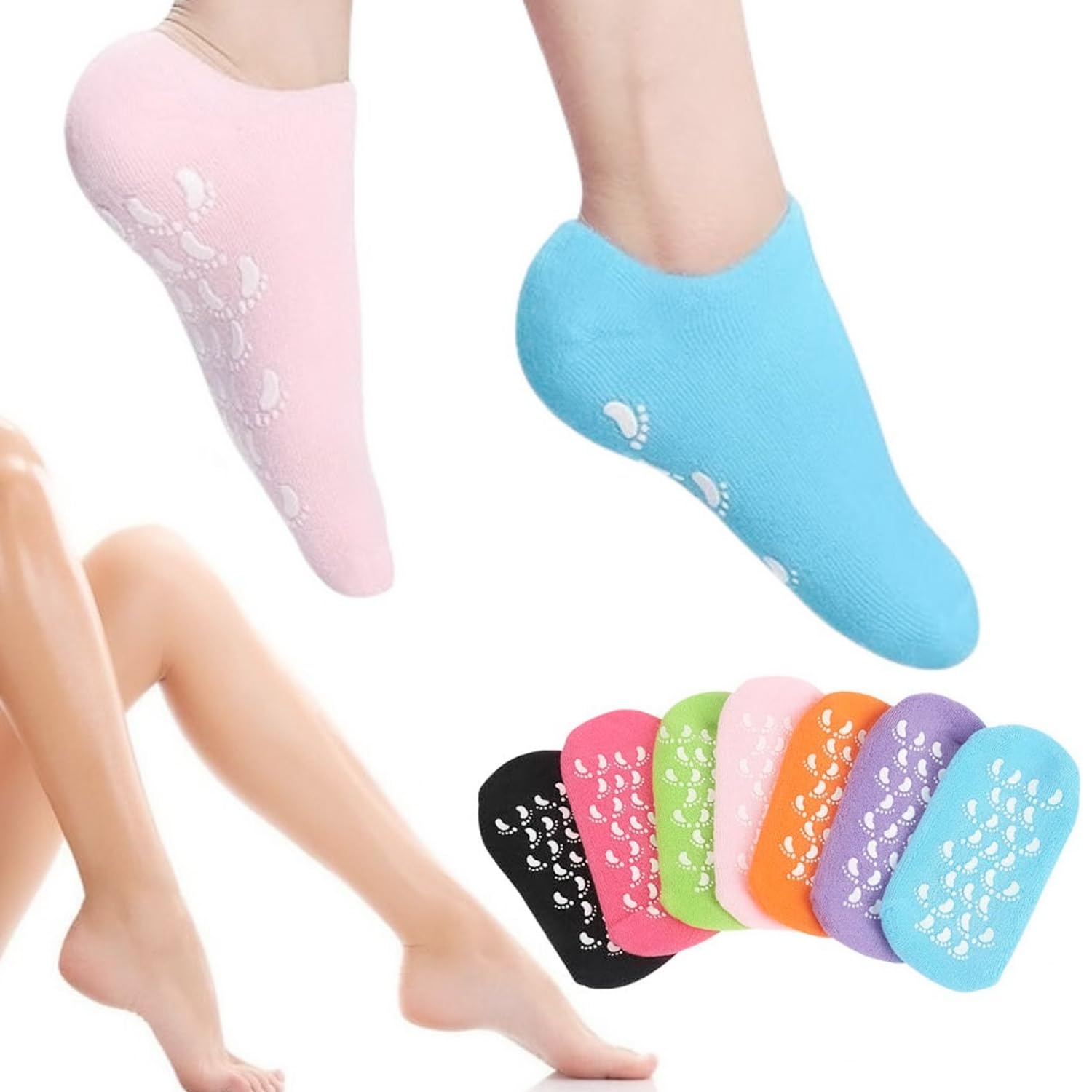 Global Impex Moisturizing Silicone Socks for Dry Cracked Feet Repair | Unisex Soft Feet Moisturizer Heel Protector | Winter Care Spa Gel Socks | Nourish & Comfort for Moisturizing Winter Socks (Multicolor Pack of 1)