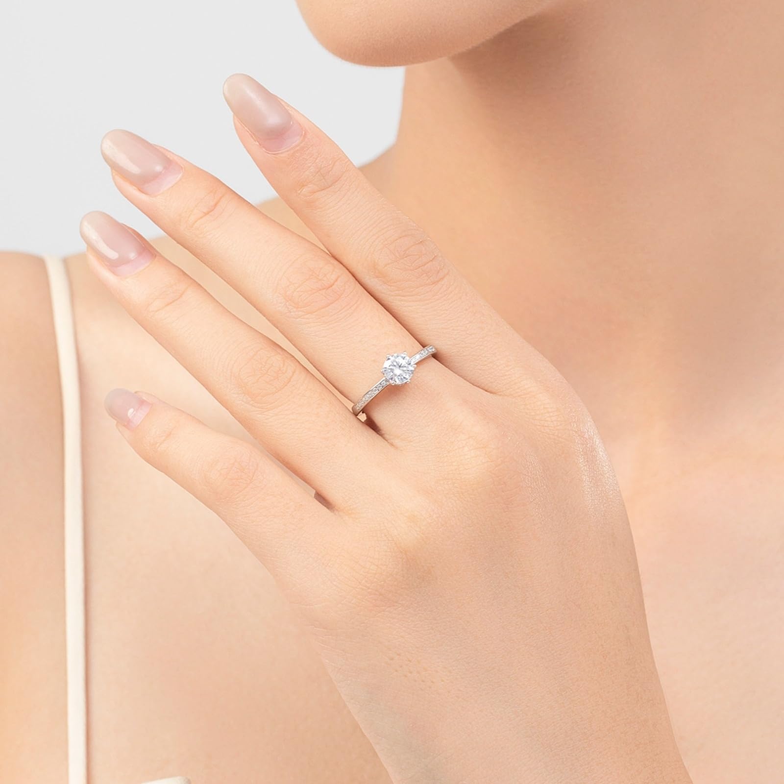 Wycian Anillo de promesa para él con circonitas, corona moissanita, 6 mm, anillo de plata 925, simple