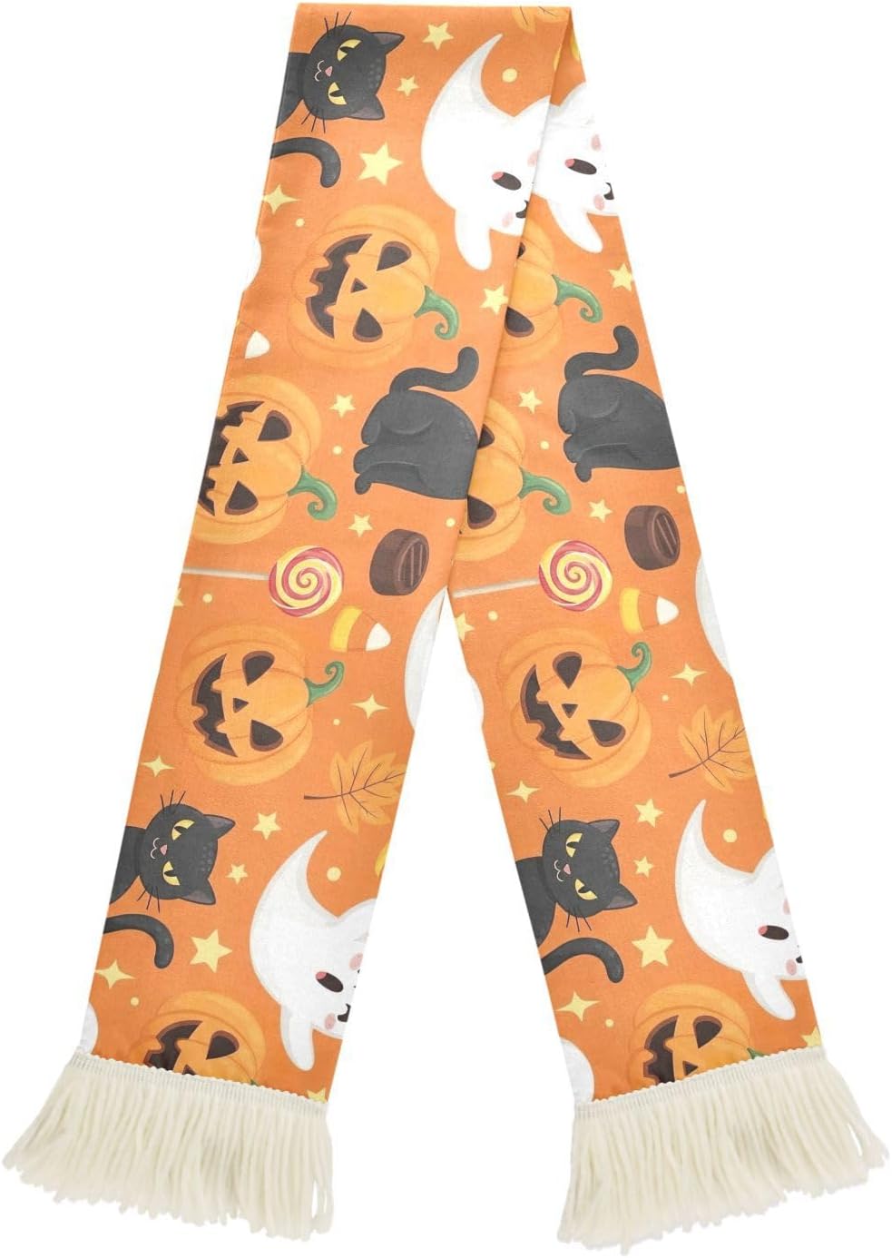 CHIFIGNO Cute Halloween Orange Sports Fan Scarf Towel, Soft Polyester Cheering Scarf for Soccer Games, Quick Dry Sweat Absorbent Rally Towel