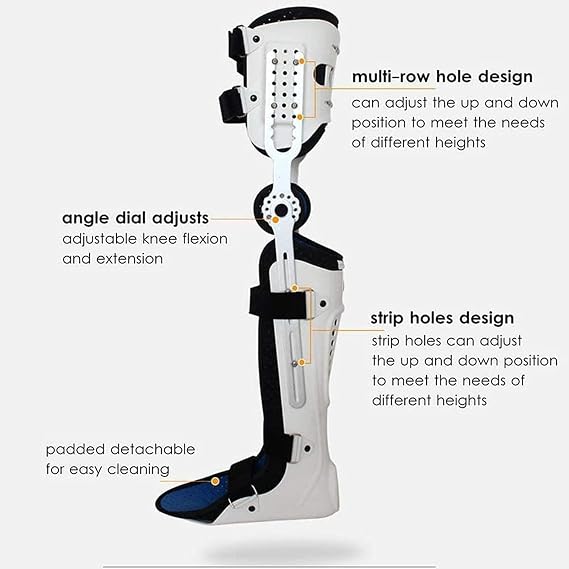 Adjustable Hinged Knee Brace with Side Leg Stabilizers, Post Op Knee Support Orthosis Immobilizer Calf Ankle Foot Fixed Bracket