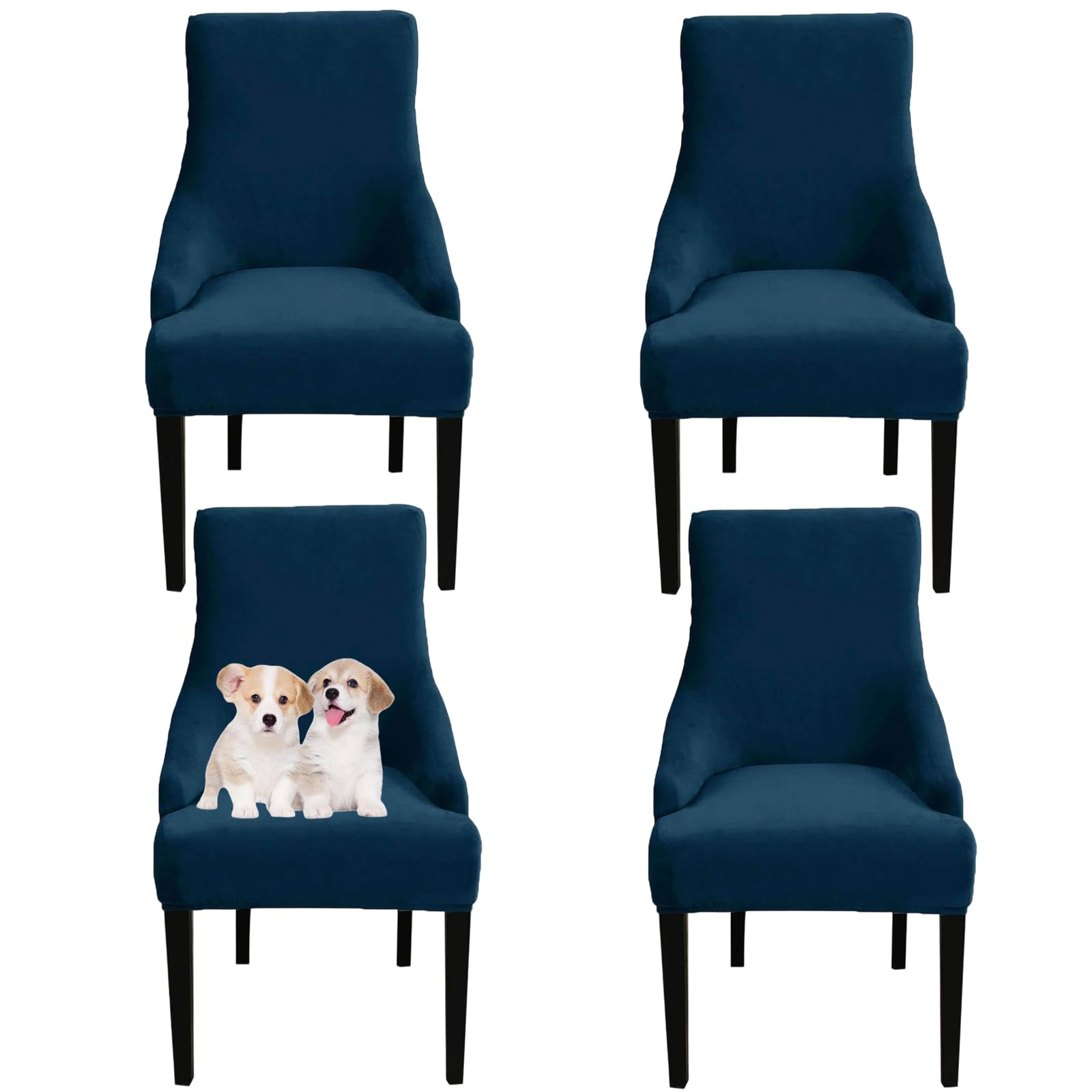 GUYIRT Velvet Wingback Dining Chair Covers, Stretch Wingback Side Chair Slipcover, Sloping Arm Chair Cover, for Home, Banquet (blue,set of 4)