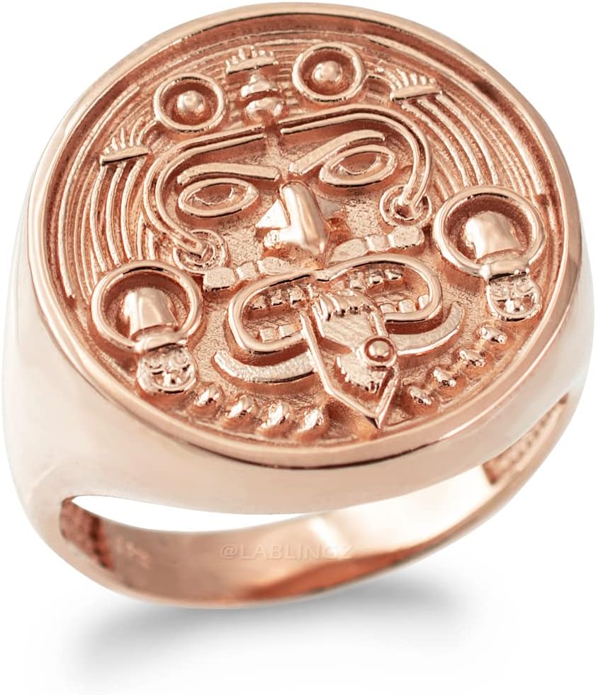 LA BLINGZ 10K Rose Gold Aztec Mayan Sun Ring