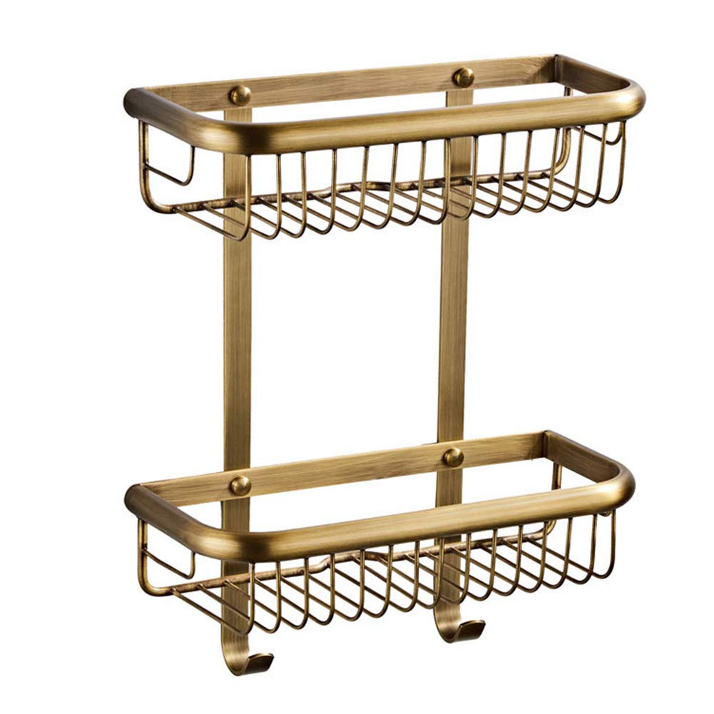 Eckkorb Badezimmer Dusche Regal Doppelschicht Mit 2 Haken Massivem Messing Bronze Gebürstet Wand Organizer Halter Rostfrei