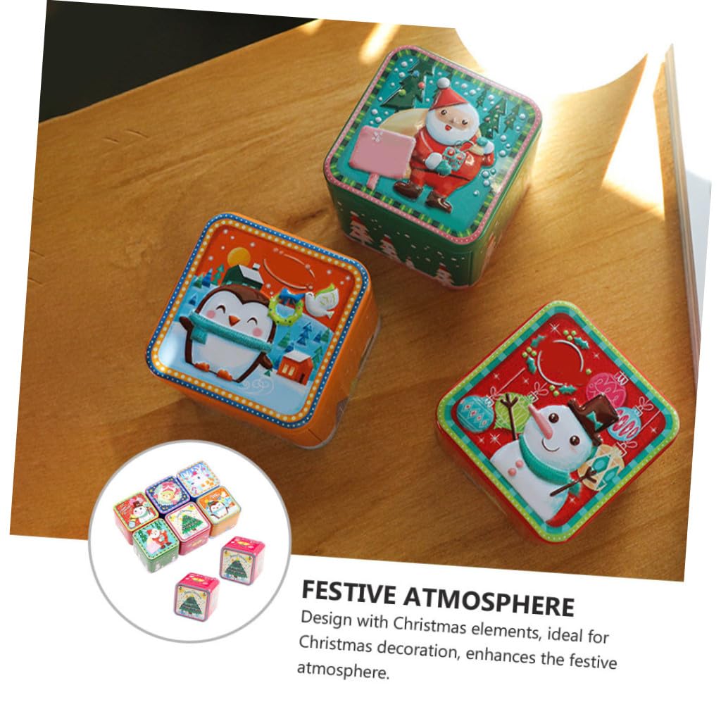 Veemoon Lot de 8 Boîtes de Rangement Carrées en Fer-Blanc Motifs de Noël Boîtes à Bonbons de Noël Décoratives et Légères pour Conserver Biscuits et Gourmandises Festives
