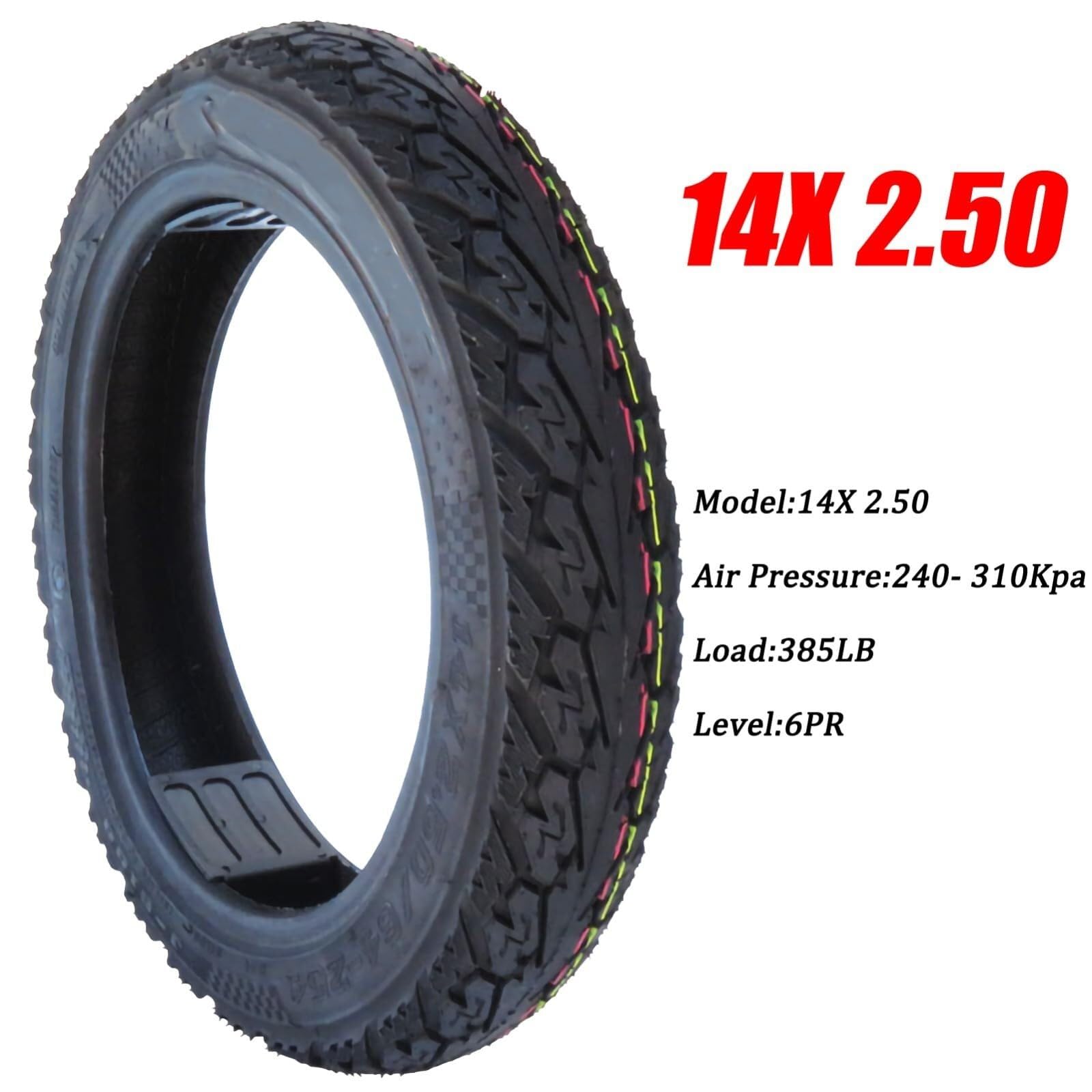 2PC 2.50-14 Neumático Tubeless Agarre Todo Tiempo, 2.50/14 6PR Dibujo Sprint, 2 50 14 Neumáticos 14 Pulgadas para Patinete Eléctrico Bici Plegable
