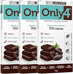 Kit com 3 Tabletes de Chocolate 70% Cacau de 70g cada - Only4