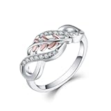 925 Sterling Silver Cubic Zirconia Rose Gold Leaf Infinity Knot Ring