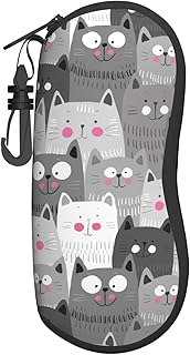 Cute Cartoon Cats Print Soft Sunglasses Case for Men Women, Ultra Light Neoprene Zipper Eyeglass Portable Glasses Case with Belt Clip