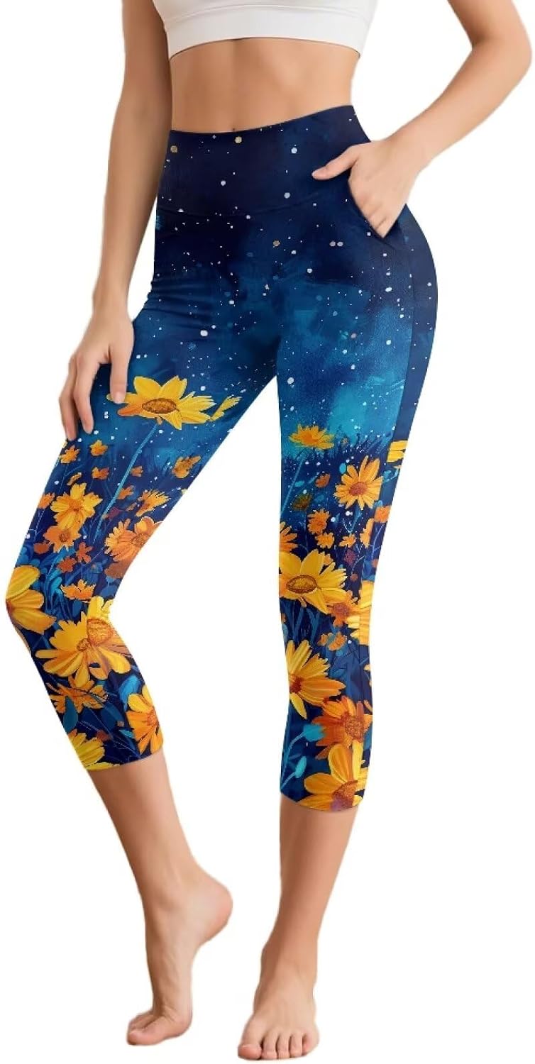 YEXIATODO Women Capri Yoga Pants for Women, Sexy High Waisted Yoga Pants with Pockets, Slim Fitting Compression Leggings
