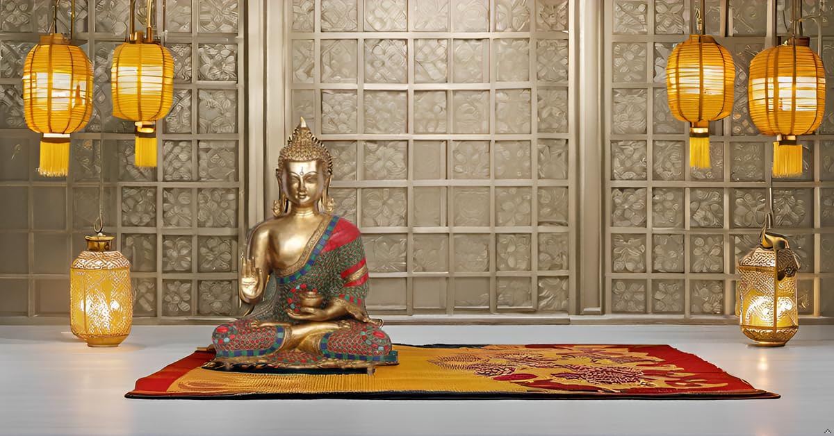 ARTVARKO Estatua de Buda grande de 16 pulgadas hecha a mano sentado, bendición, ídolo de budismo, latón, piedra turquesa.