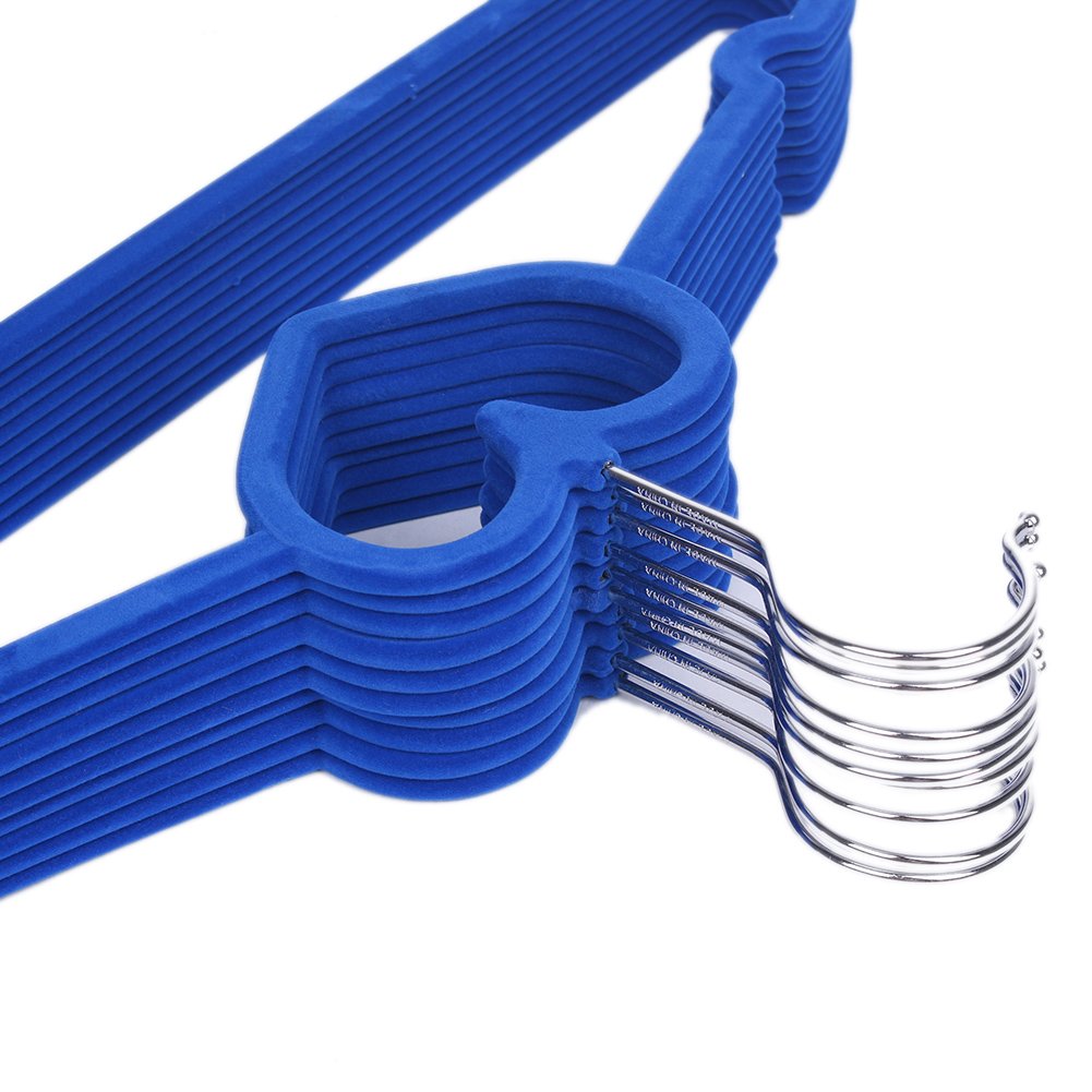 10 Piezas Percha, Colgante de Ropa Antideslizante, Terciopelo en Forma de corazón, Percha para Ahorrar Espacio, Camisas, Pantalones, Blusas, Bufandas, Abrigos(Azul)