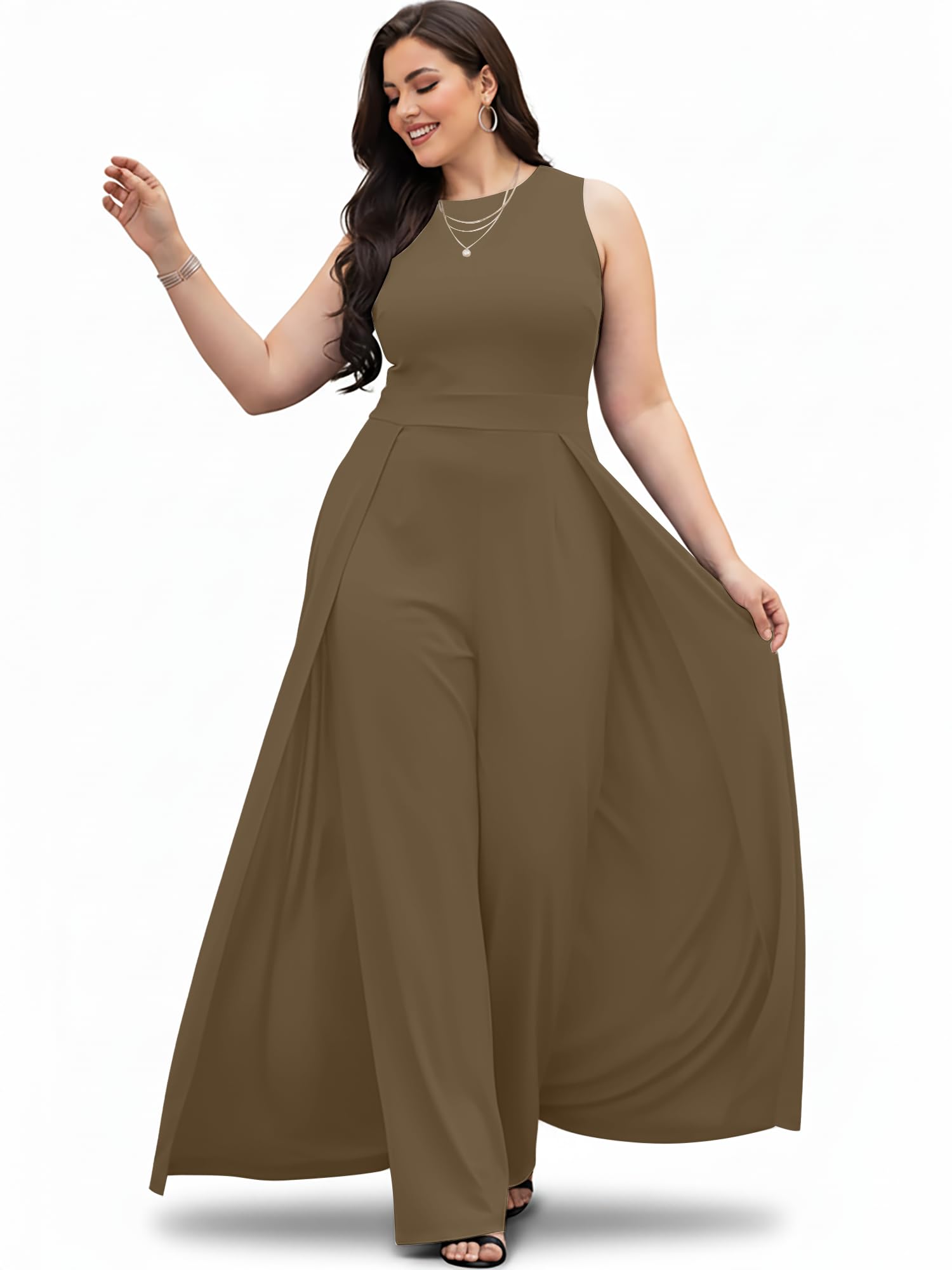 KOH KOH Womens Sleeveless Flattering Dressy Long Pant Cape Elegant Jumpsuit