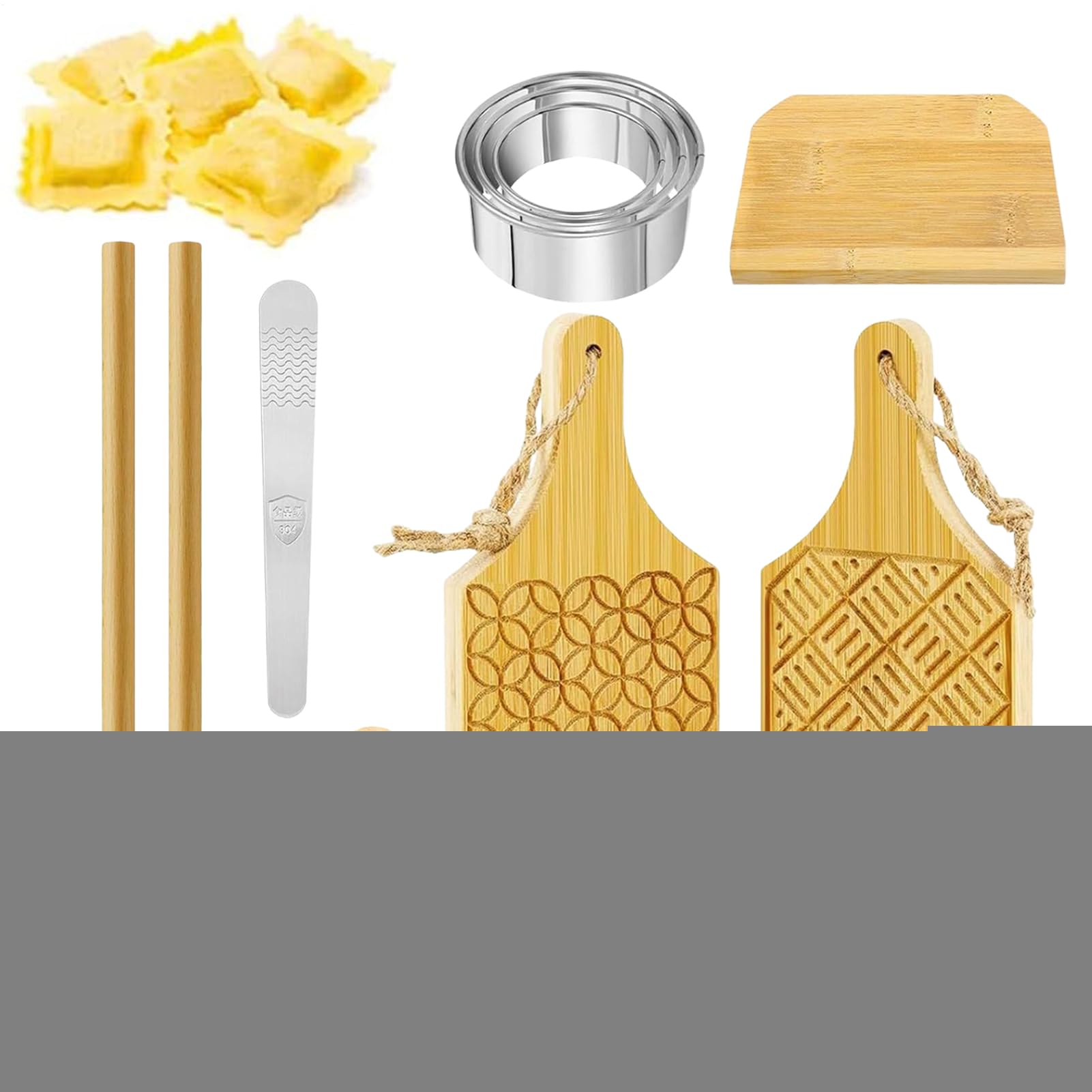 Outils de fabrication de pâtes – Rouleau à pâte portable, planche à découper en bois, ensemble d'accessoires de cuisson, aide de cuisine multifonction | Ensemble d'ustensiles de cuisine pour