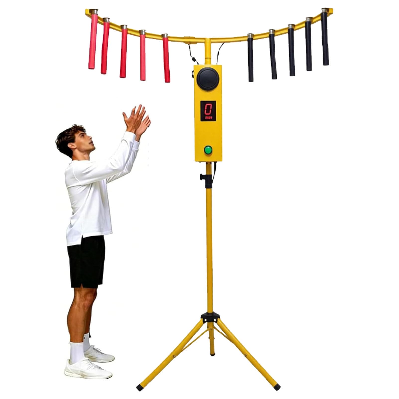Pvxa Catch Stick Arcade Game Machine, Hand Eye Coordination Training, Stick Challenge Game, with 10 Sticks, Adjustable-Height Tripod, MP3, LED Lights, Reflex Stick Game Yellow