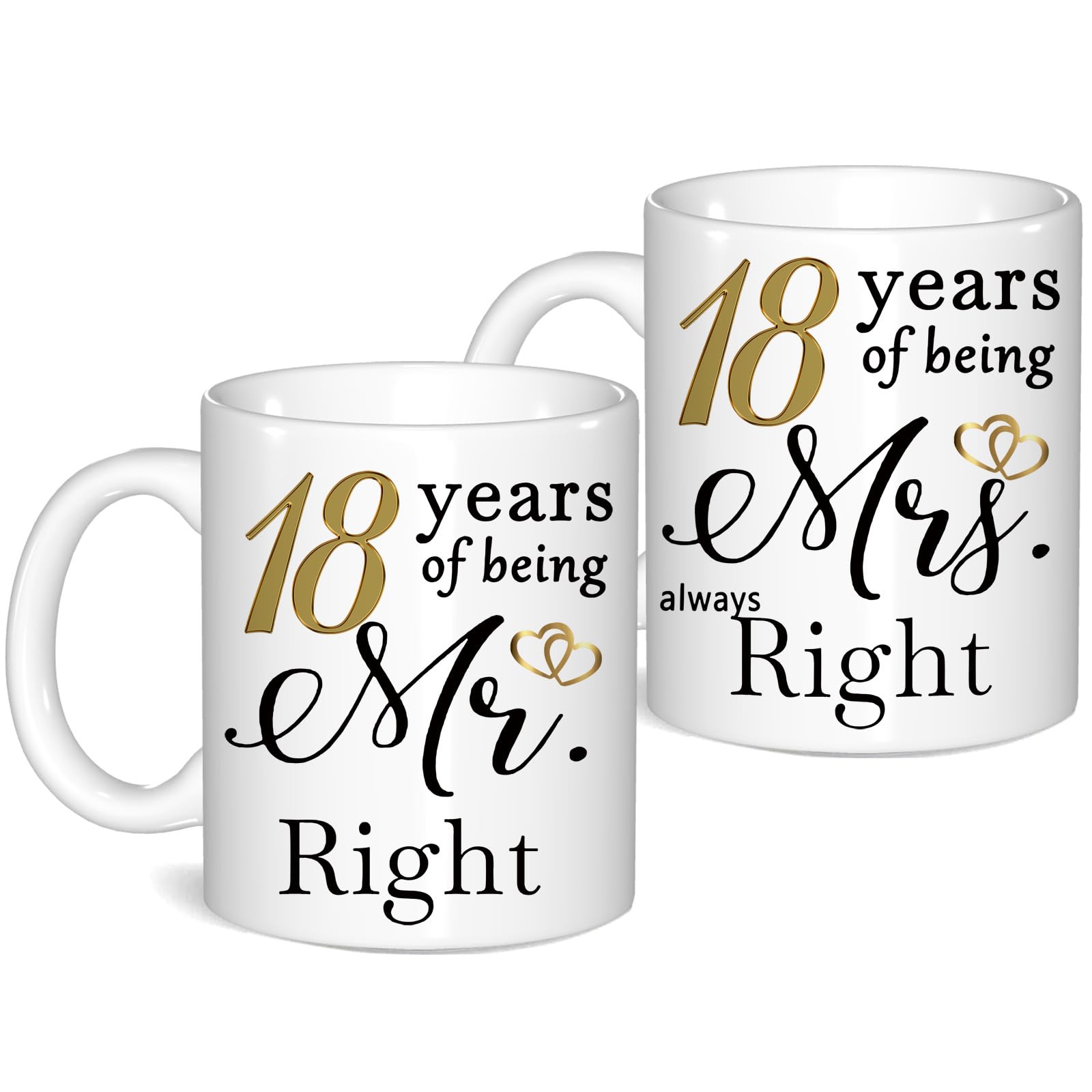 18 Year Anniversary Coffee Mugs Set of 2