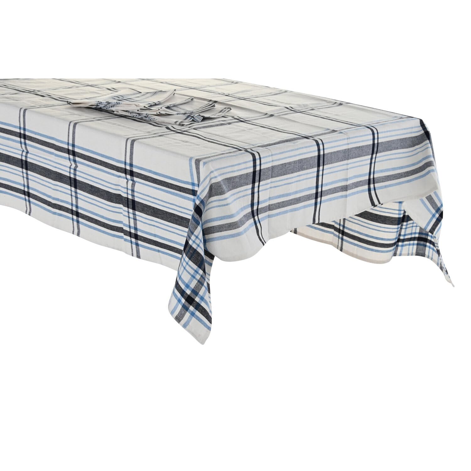 Nappe coton 250x150 rectangulaire bleue à carreaux pour table
