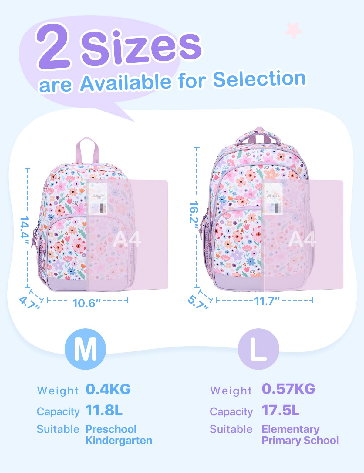 VASCHY Mochila Infantil Niña 12 L 2–5 Años, Ligera, Mochila Escolar para Guardería, Preescolar y Viaje, Floración Lila