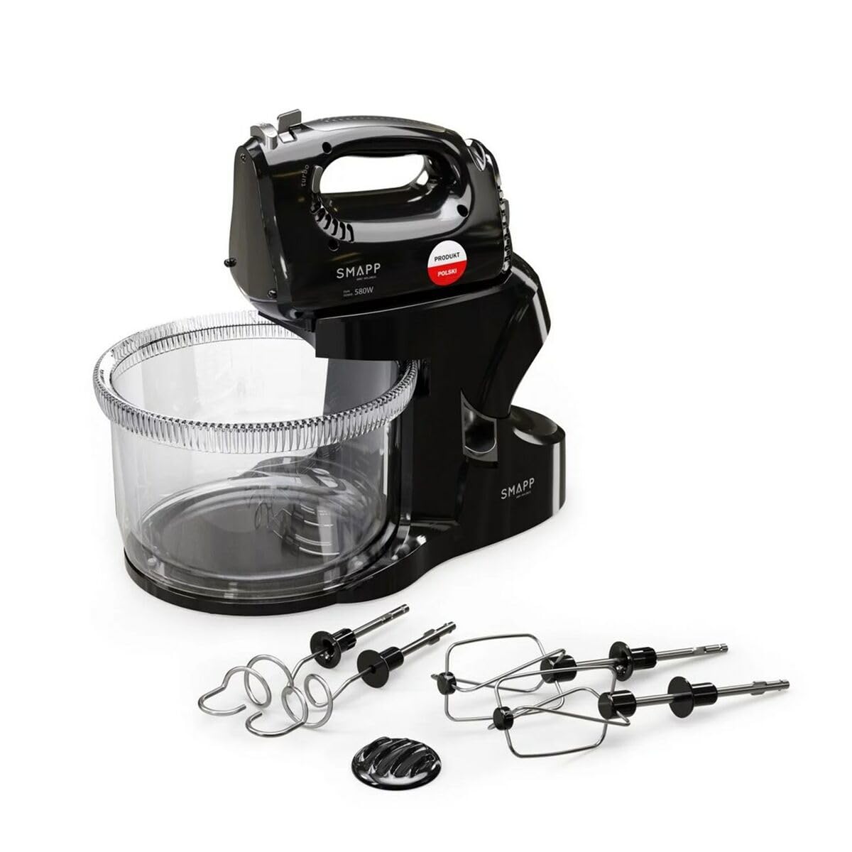 SMAPP 451.6 Küchenmaschine mit 3,3L Rührschüssel - 580W Motor - Schwarz, inklusive Misch- und Schneebesenaufsätzen und Blendernasensatz, 5 Geschwindigkeiten, Küchenmaschinen für Brotteig