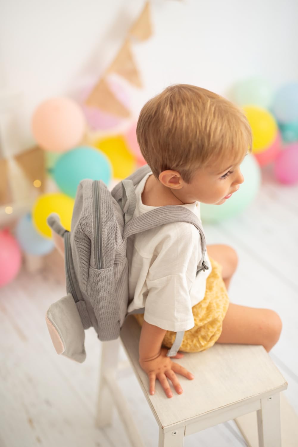 Mochila infantil algodón elefante gris