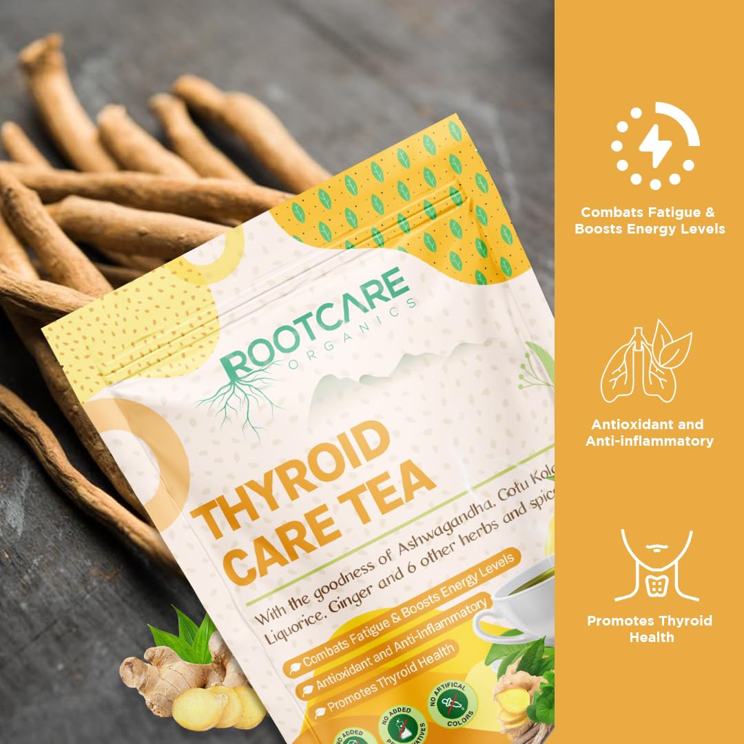 Rootcare Organics Thyroid Care T - Ashwagandha, Gotu Cola, Wine, Ginger, and Herbal Blend with 6 and herbs - promotes thyroid health, 100% natural | 1 month pack, loose leaves. 100 grams | 100 grams. Rootcare Organics Thyroid Care T - Ashwagandha, Gotu Cola, Wine, Ginger, and Herbal Blend with 6 and herbs - promotes thyroid health, 100% natural | 1 month pack, loose leaves. 100 grams | 100 grams.